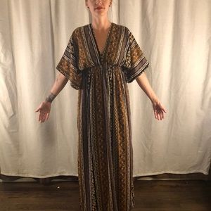 Patterned blue and gold maxi dress